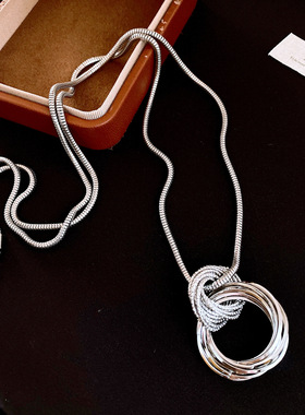 欧美简约几何多层圆形吊坠毛衣链