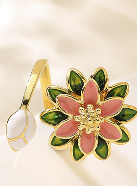 滴油立体花朵开口可调节戒指