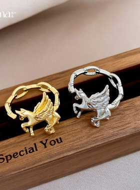 欧美简约几何本命年小马开口戒指