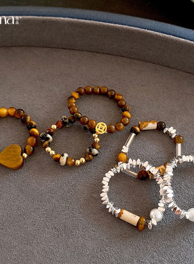 复古秋冬美拉德碎银石头戒指