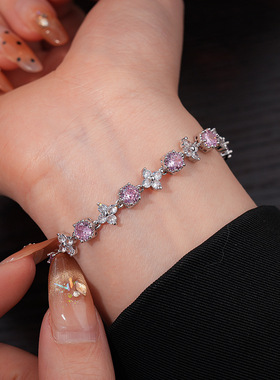 18k金电镀锆石圆形花朵卡扣手链