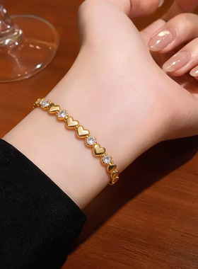 金属风锆石爱心拼接手镯