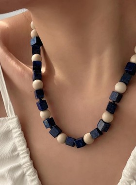 简约时尚木珠青金石串珠项链