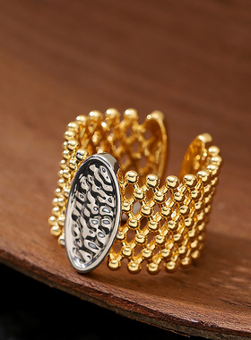 设计感撞色镂空可调节开口戒指