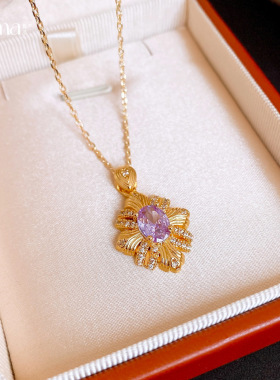 法式复古锆石花朵项链