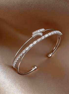 欧美重工锆石双层开口手镯