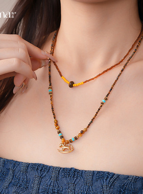 复古民族风玻璃本命年小马项链