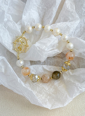 玫瑰花自然石水晶创意手串