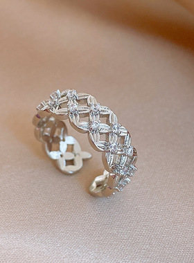 18k金电镀锆石镂空花朵开口戒指