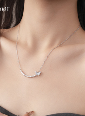 法式极简小香风锆石蝴蝶珍珠项链