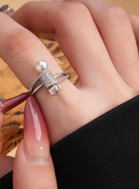 锆石珍珠开口戒指小众感指环