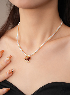 滴油本命年小马吊坠珍珠项链戒指