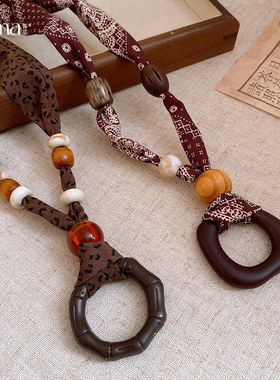 复古镂空木质圆环吊坠项链