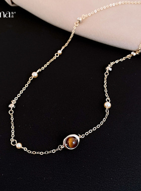 美拉德风简约几何虎眼石项链