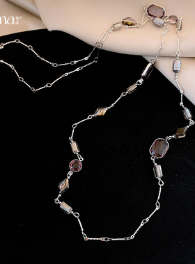 玻璃方形菱形串珠珍珠项链