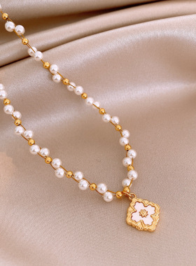 贝母花朵珍珠项链轻奢小众锁骨链
