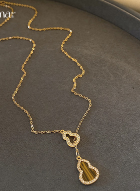 18K真金电镀锆石葫芦项链新中式