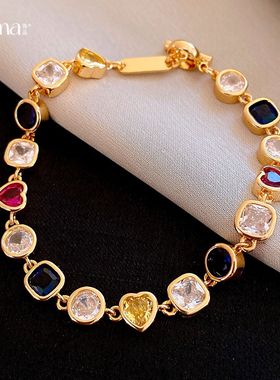 复古中古风锆石圆形爱心拼接手链