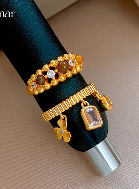 新中式锆石几何花朵戒指