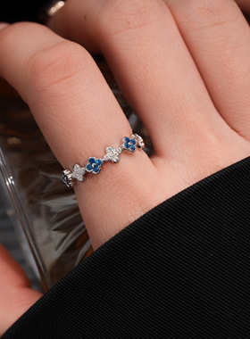 复古风锆石爱心花朵开口戒指