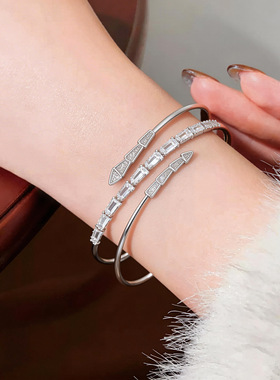 欧美跨境锆石蛇形三层开口手镯