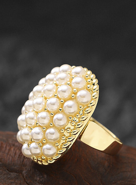 仙女风米珠珍珠可调节开口戒指