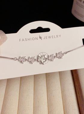 小众设计感微镶锆石贝壳枫叶手链女时尚轻奢气质ins个性百搭手饰