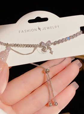 韩式小众设计感锆石蝴蝶结抽拉式手链 ins风小清新甜美时尚手饰品