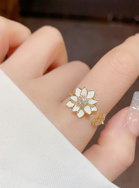 小众设计感时尚小清新滴油绿色花朵开口戒网红个性独特食指戒配饰