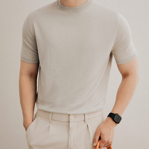 阿瞳牛社ATONG 莱赛尔天丝针织短袖男复古老钱风薄款垂感透气T恤