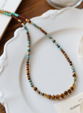 天然石虎眼石串珠叠戴项链