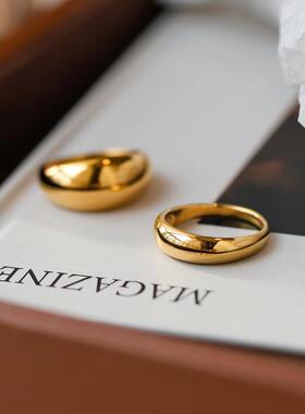 不掉色复古金色素圈泥鳅背戒指