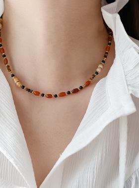 快乐多巴胺彩色天然石串珠项链