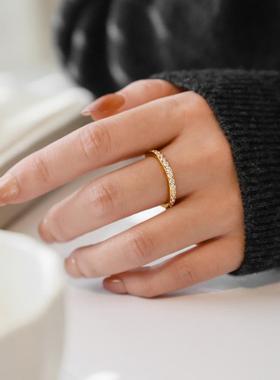 不掉色~超闪镀18K金整圈微镶锆石戒指精致百搭通勤潮高级感轻奢