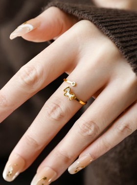 不掉色金色贝母小马开口女戒