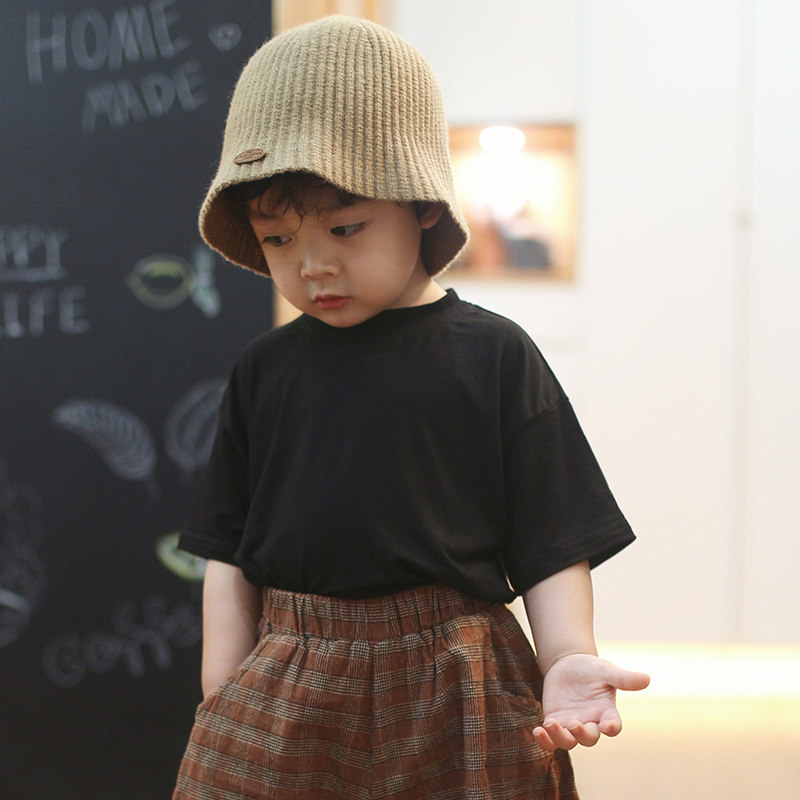 砚台家童装儿童竖条纹水桶帽男女童时尚渔夫帽纯色帽子秋冬凹造型