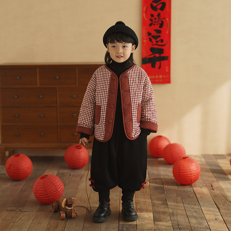 砚台家男童两面穿棉服2025冬季新款儿童加厚外套宝宝红色格子年服,淘宝优惠券,粉丝福利购,淘宝优惠卷