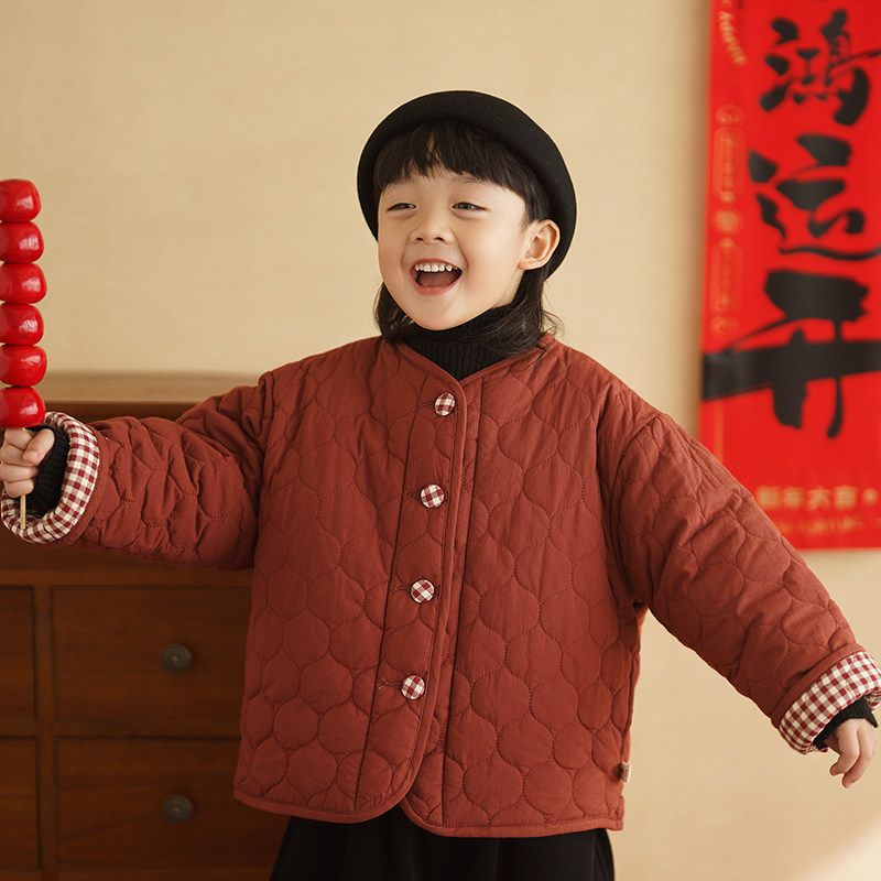 砚台家男童两面穿棉服2025冬季新款儿童加厚外套宝宝红色格子年服,淘宝优惠券,粉丝福利购,淘宝优惠卷