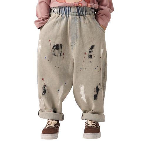 砚台家韩系男童做旧牛仔裤痞帅风帅气秋装新款儿童裤子男宝宝长裤 - 图3