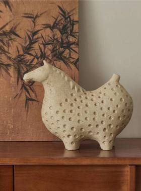 现代简约创意赤陶兵马俑马摆件客厅玄关样板间装饰品动物雕塑摆件