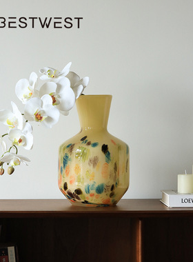 Best west 中古芬顿玉质琥珀玻璃花瓶样板房客厅家居摆件琉璃花器