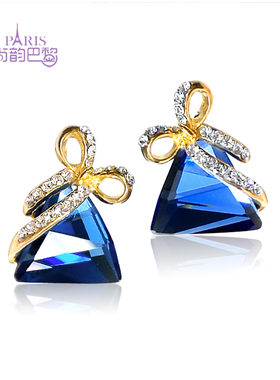 轻奢小资优雅紫色三角异型耳环
