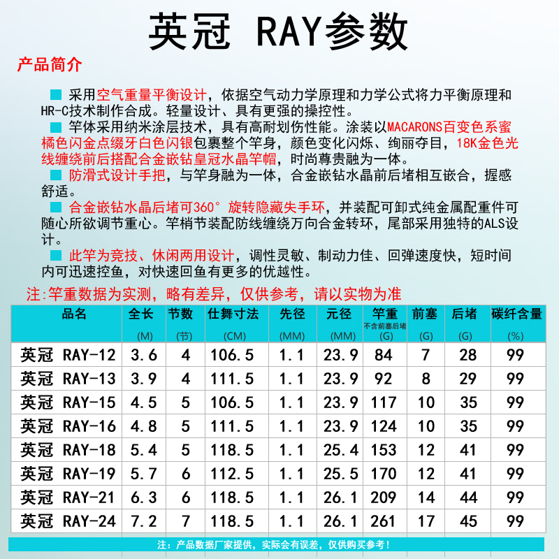 YINGDA英大国际钓具鱼竿英冠RAY动力平衡竿超硬调鲤鱼竿渔具 - 图0