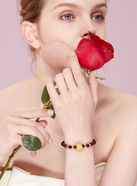 黄金玫瑰花手链女生天然红玛瑙手串妈妈生日礼物送女生闺蜜手饰品
