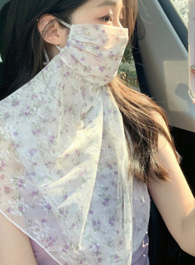 甜美碎花遮阳防晒面纱口罩二合一出门游玩拍照骑行开车防晒面罩
