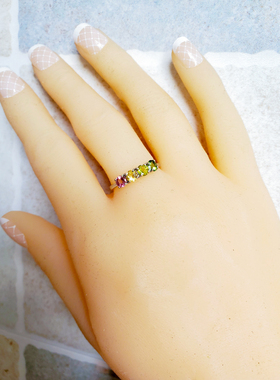 群镶天然彩虹碧玺宝石纯银镀白金