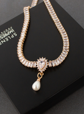 锆石项链宫廷风水滴珍珠水晶
