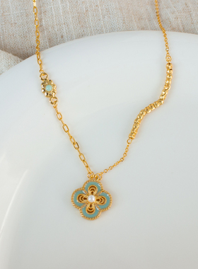 新中式珐琅金色四叶草项链