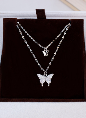 双层蝴蝶项链轻奢叠戴锁骨链