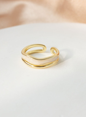 双层开口戒指珐琅釉油画感指环